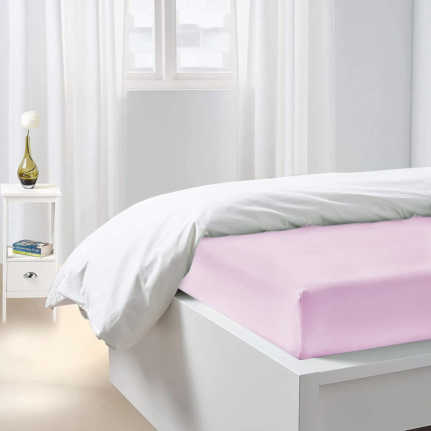 RelaxMax 100% Cotton Elastic Fitted Bedsheet with 2 Pillow Cover