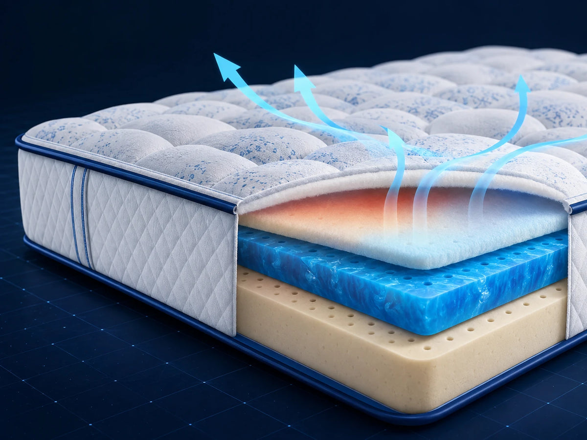 Technical cutaway of the Penta Trinity Gel cooling layers with directional airflow